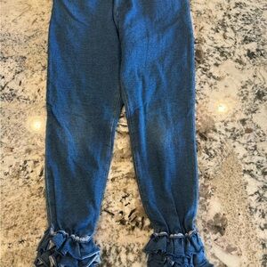 Blue Ruffle Hem Kids Leggings